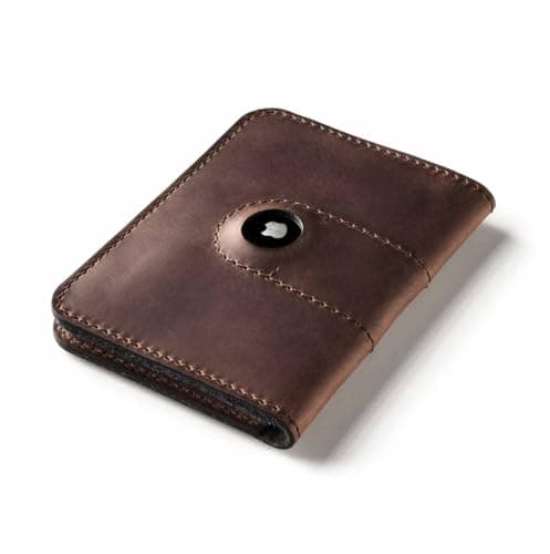 Crazy Horse Craft Leather Passport Holder for AirTag (Wood Brown)