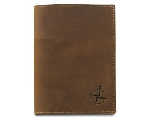WANDERINGS Leather Travel Wallet with Passport Holder (Brown)