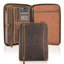LEATHER VILLAGE Full-Grain Leather 4-Ring Binder Portfolio (Rustic Brown)