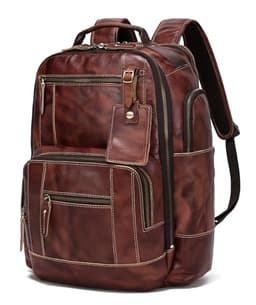 LANNSYNE Full Grain Leather Backpack (16")