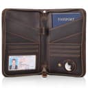 Polare Full Grain Leather Family Travel Wallet, Holds 6 Passports (Dark Brown with AirTag Slot)