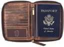 F&L Classic Full Grain Leather Zip-Around Passport Wallet (500-30, Distressed Brown)